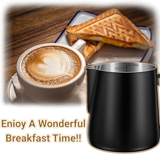 Milk Frothing Pitcher, 350ml/600ml (12oz/20oz) Milk Frother Cup Stainless Steel Jug Steaming Pitcher, Milk Coffee Cappuccino Latte Art Barista Steam Pitchers Milk Jug Cup with Decorating Pen