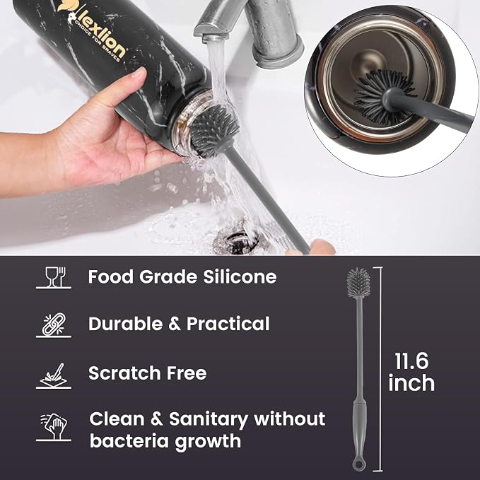 Lexlion Tea Infuser Water Bottle 22 Oz – Triple Wall Insulated Stainless Steel, Loose Leaf & Fruit Strainer, 3 Leakproof Lids, BPA-Free Silicone Sleeve, Reusable Thermal Mug