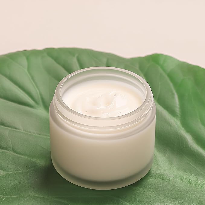 2oz Jars with Lids, Hoa Kinh 24 Pack Frosted Glass Jars with Woodgrain Lids | Empty Cosmetic Containers Round Airtight Glass Jar with Inner Liners and Lid for Storing Lotions, Powders, and Ointments