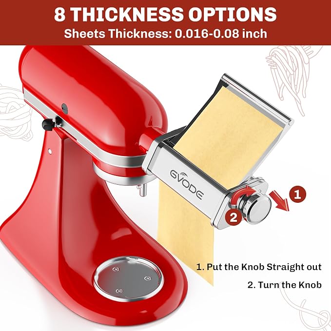 GVODE 3Pcs Pasta Attachment for KitchenAid Stand Mixer, All Stainless Steel | Pasta Maker KitchenAid Attachment with Detachable Metal Plate, Includes Pasta Sheet Roller, Spaghetti and Fettuccine Cutter