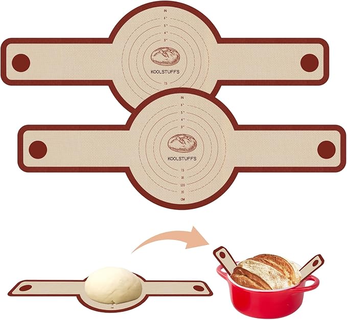 Koolstuffs Sourdough Silicone Bread Sling for Dutch Oven, 2 Pack | Long Handles for Dough Transfer, Nonstick Bread Release, Dishwasher Cleanup, Flexible Reusable Design, Round, Red