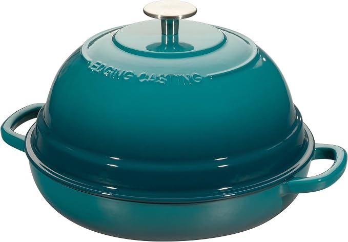 EDGING CASTING Enameled Cast Iron Dutch Oven Pot with Lid, Round Bread Oven for Homemade Sourdough Bread Baking, 6 Quart, Darkcyan