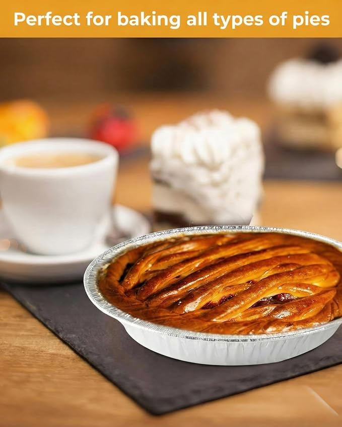 Aluminum Foil Pie Pans, 8 inch Tart Tins, 25 ct. | Made in USA, 7" Inner Diameter, Disposable Foil, Freezer & Oven Safe, For Pies, Quiche & Tarts