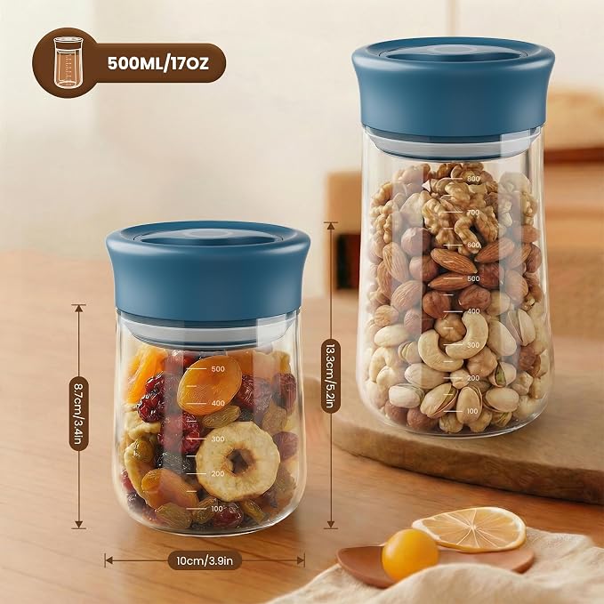 Airtight Glass Storage Jar 16 oz, Easy Open 1/4-Turn Lid Coffee Container | Easy-Open Quarter-Turn Lid, Airtight, Food Grade, Transparency, with Scale