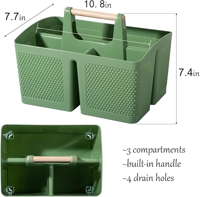 rejomiik Plastic Shower Caddy, Portable Shower Basket with Handle, Green | Cleaning Caddy Organizer for Bathroom, College Dorm Room Essentials, Storage Tote