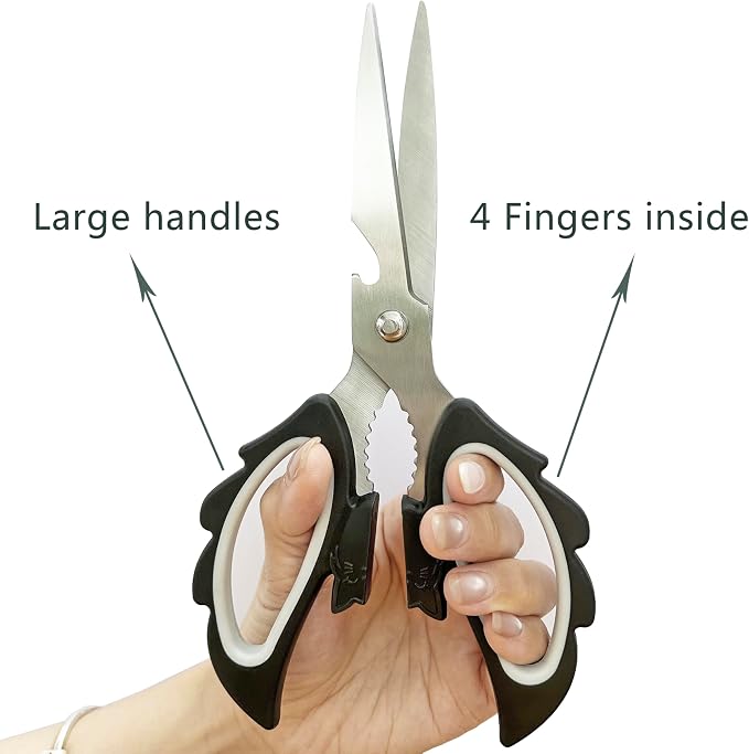 Livin Aesthetic Angel Wings & Cat Kitchen Scissors - Ambidextrous Large Grip Handle Shears for Right & Left Handed - Ergonomic Comfortable Food Scissors for Kitchen, Office & Crafting