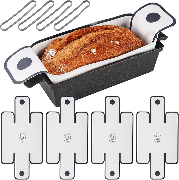 NiHome Silicone Bread Sling 4 Pack, Nonstick Reusable Loaf Pan Liner, White | Eco-Friendly Fits 9x5, 9.5x5, 10x5 Inch Bakeware, Dishwasher Safe, Clever Folded Corners Prevent Batter Leakage