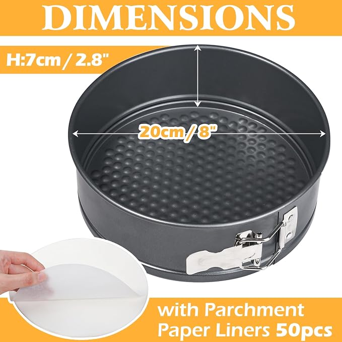 Webake 8 Inch Springform Pan Set for Baking, Nonstick Cheesecake Pan Deep Dish Round Cake Molds with 50 Pcs Parchment Paper Liners