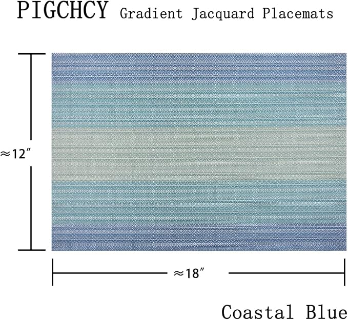 PIGCHCY Placemats Set of 8 Washable Durable Placemat Vinyl Heat Resistant Non-Slip Table Mats Indoor Outdoor (Coastal Blue)