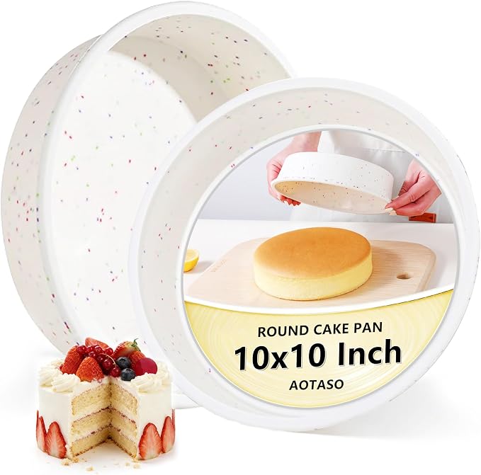 10 inch Silicone Round Cake Pans, Set of 2, Cream | Metal Reinforced Frame, Nonstick Cake Molds for Baking, BPA Free
