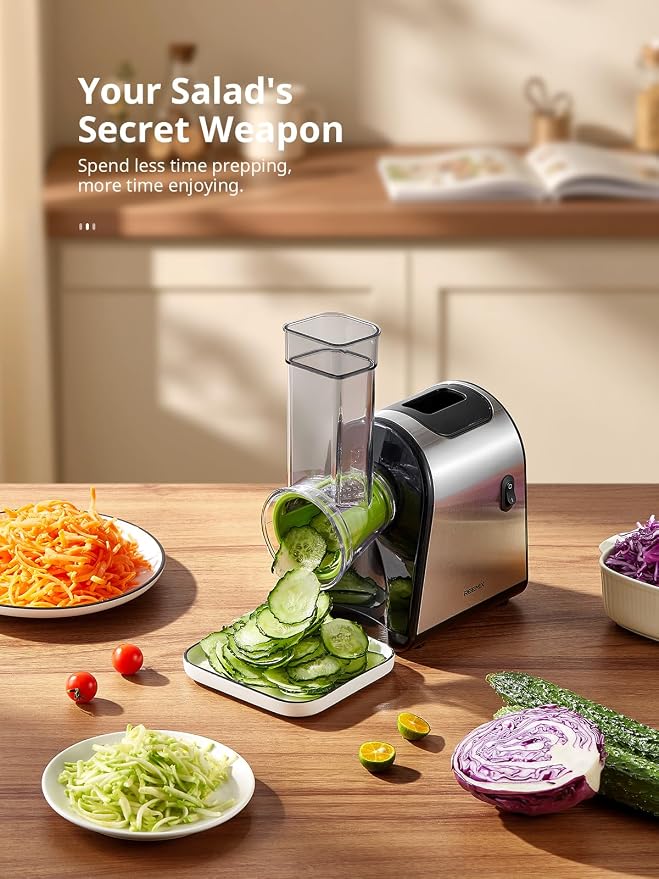 Reemix Electric Cheese Grater, Electric Food Grater | 6 Interchangeable Blades – Slicing, Shredding & Zesting | Stainless Steel Blades, Fast, Effortless Meal Prep for Home Cooks