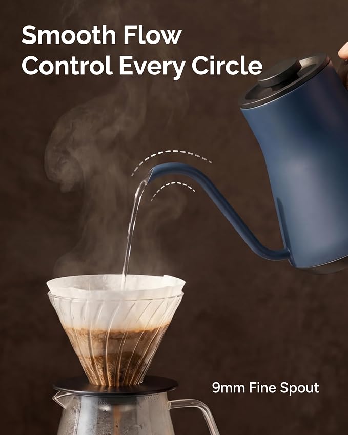 INTASTING Gooseneck Electric Kettle, ±1℉ Temperature Control, Stainless Steel Inner, Quick Heating, for Pour Over Coffee, Brew Tea, Boil Hot Water, 0.9L (Navy Blue)