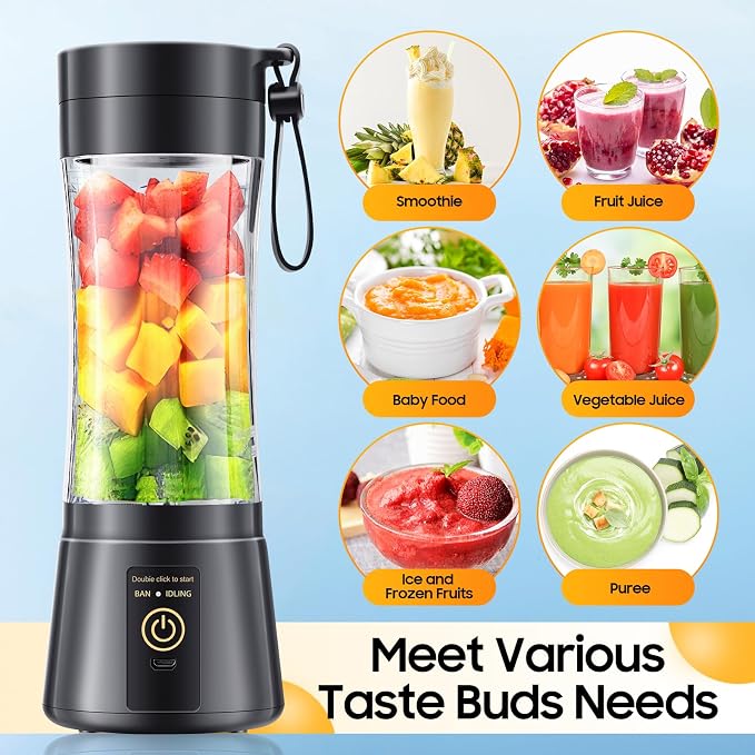 Portable Blender Personal Size Blender Make Smoothies, 12oz Mini Travel Cup | BPA-Free Small Blender with High Blending Speed, 6 Steel Blades, Easy Clean, Freshly Squeezed in Sports/Office/Gym