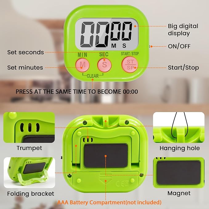 12 Pack Multi-Function Digital Timers, Magnetic Large LCD Display Loud Alarm Countdown Timers, Extensively Use in Classroom, Break Time, Gym, Meeting, Cooking