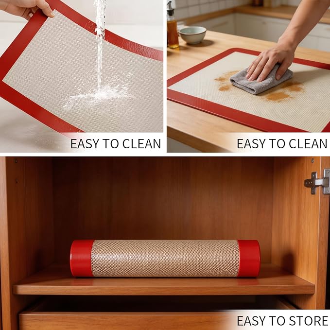 Silicone Baking Mat Set, Non-Stick Food Grade, Reusable 5PCS | Reusable baking mat set replaces parchment paper, helping reduce waste while making cleanup quick and easy.