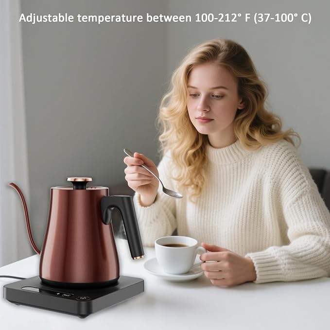 Gooseneck Electric Kettle 1.0L, 1000W, Pour Over, Vintage Copper | 104-212°F Temp Control, LED Display, Keep Warm, 304 SS, BPA-Free, For Pour Over & Tea