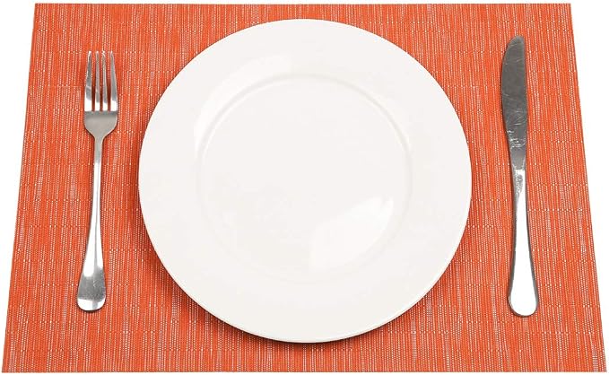 SHACOS Placemats Set of 8 Woven Vinyl Place Mats for Dining Table Wipe Clean Heat Resistant Washable Kitchen Table Mats (8, Orange)