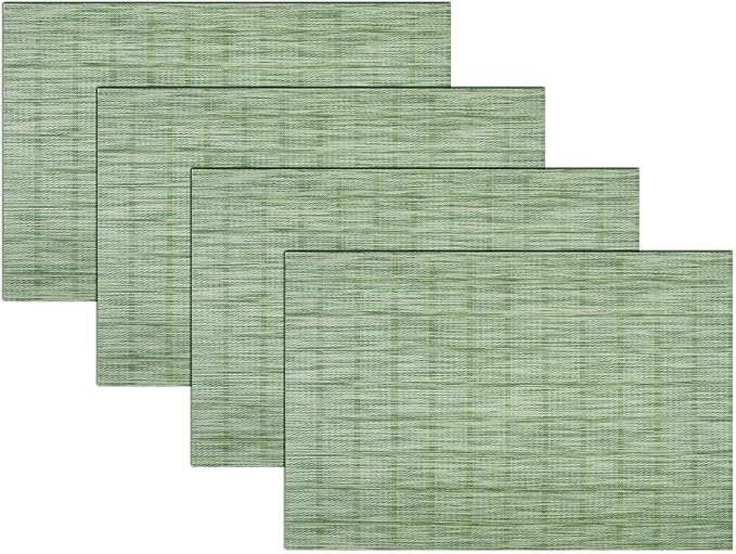 Woven Placemats Set of 4 Vinyl Heat-Resistant Table Mats Washable Kitchen Placemats for Dining Room (Grass Green)