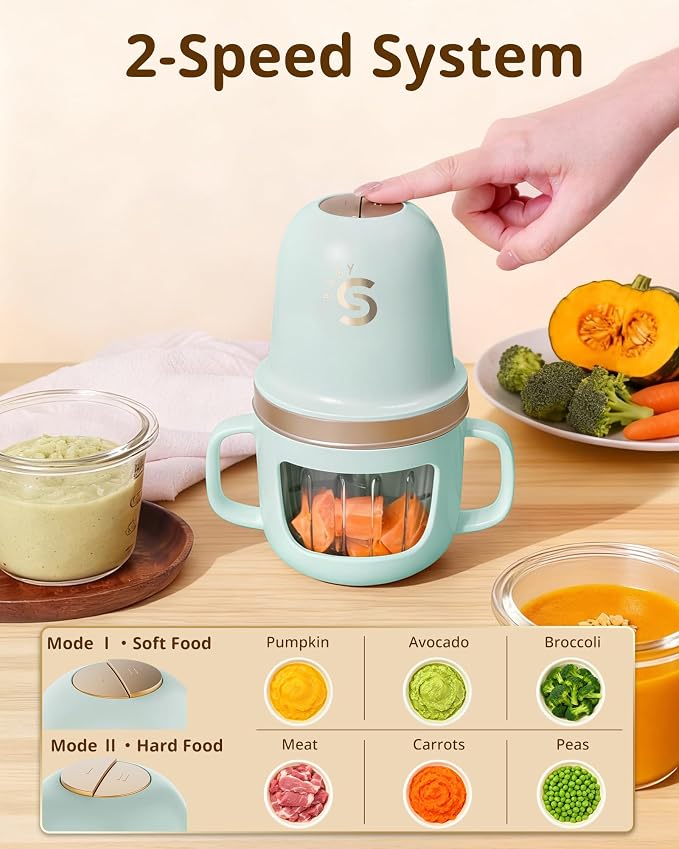 SosekiBaby Solo Baby Food Maker Glass Puree Blender & Mini Food Processor | 316L Stainless Steel Blades, 2-Speed Control | BPA-Free 10oz Homemade Baby Food Grinder for Fruit, Vegetable & Meat, Green