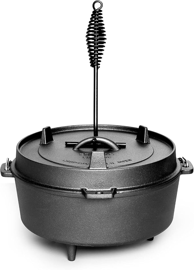 EDGING CASTING Pre-Seasoned Cast Iron Dutch Oven With Skillet Lid, Outdoor Camping Deep Pot for Camping Fireplace Cooking BBQ Baking Campfire, Leg Base, 4.5 Quart