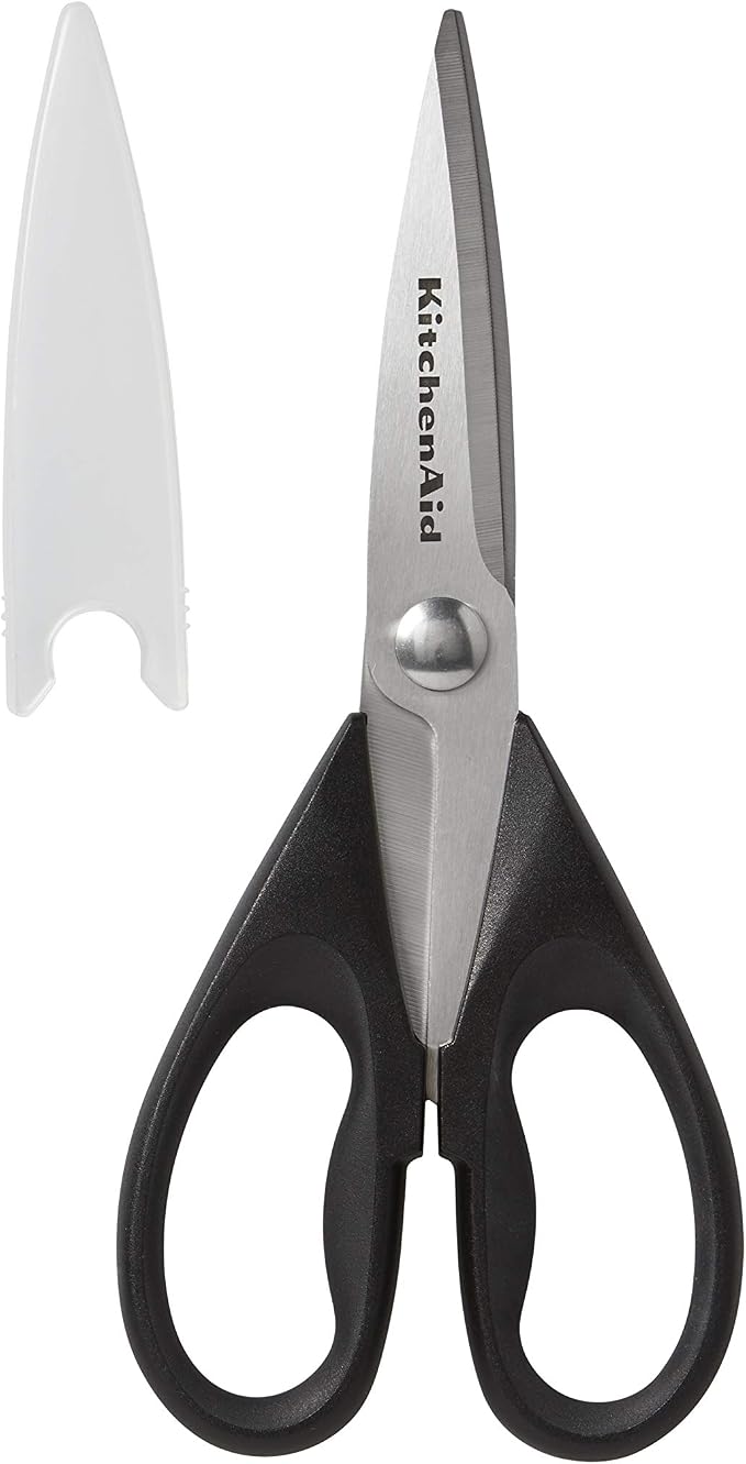 KitchenAid All Purpose Kitchen Shears with Protective Sheath for Everyday use, Dishwasher Safe Stainless Steel Scissors with Comfort Grip, 8.72-Inch, Black and Amazon Basics Multipurpose, Comfort Grip, PVD Coated, Stainless Steel Office Scissors, 3-Pac...