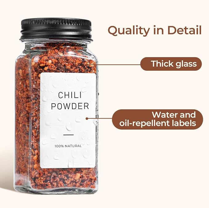ComSaf Glass Spice Jars with with Labels 4 oz 24 Pack Small Square Bulk Set | Empty Containers, Seasoning Herb Powder, Salt Pepper Chili, Spice Rack Organization, Kitchen Cabinet Storage, Funnel Included