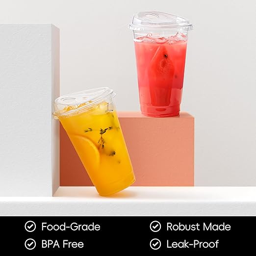 AOZITA 100 Pack 16 oz Plastic Cups With Strawless Sip-Lids, Iced Coffee Cups With Lids BPA Free, Disposable Clear Cups, To Go Cups for Smoothies, Party Drinks, Bubble Tea, Cold Beverage