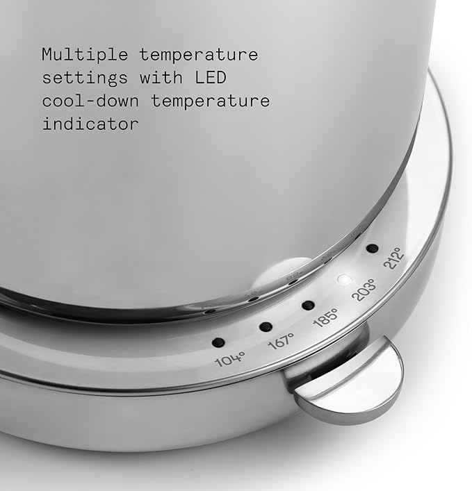 Aarke Kettle - Electric Stainless Steel Tea Kettle 1.2L (40oz), Steel | Temperature Control, Non-Drip Spout, Double-Wall Construction, Dry Boil Protection, Heat-Safe Handle, LED Cool-Down Indicator