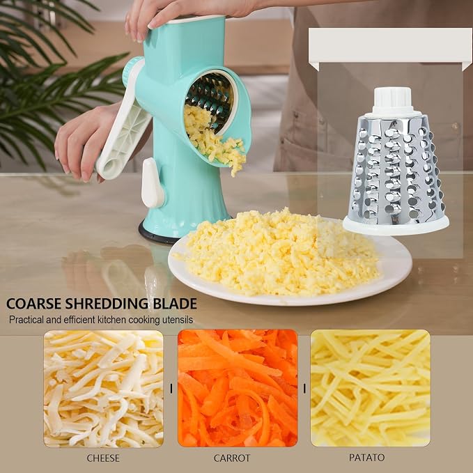 Rotary Cheese Grater with Handle-Versatile Cheese Grater | Non Slip Suction Base,Cheese Shredder&Food Slicer for Cheese,Carrots,Cucumbers,Nuts Compact&Easy Clean Kitchen Kitchen Tool