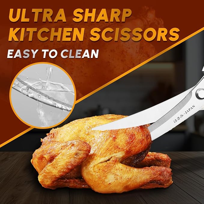 Huusk Kitchen Scissors and Cooking Tong, Kitchen Shears Set all Purpose | Stainless Steel Meat Scissors and BBQ Tongs Set for Food, Comfortable Handles, Dishwasher Safe, Gifts for Women