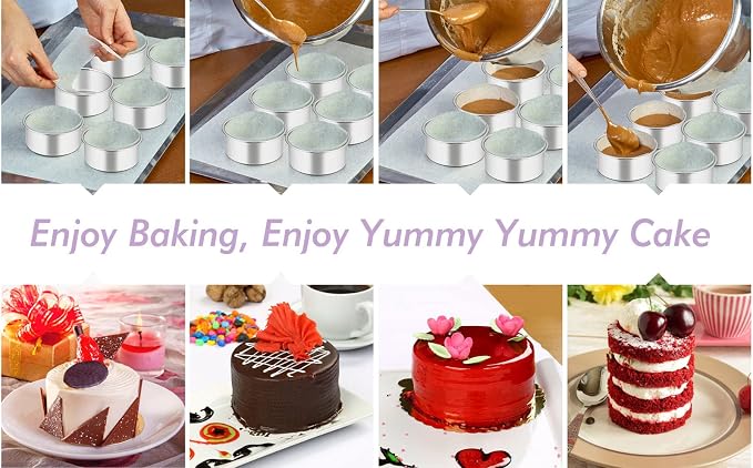 TeamFar 4 Inch Cake Pan, 6 Pcs Stainless Steel Round Baking Cake Pans Set | Layer Cake Baking Pans Set for Baking Steaming Serving, Healthy & Sturdy, Mirror Finish & Dishwasher Safe