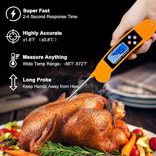 Digital Talking Thermometer for The Blind, Orange Waterproof Instant Read Food Thermometer with Talking Function and Backlight, Meat Thermometer with Probe for Cooking and Grilling, and More