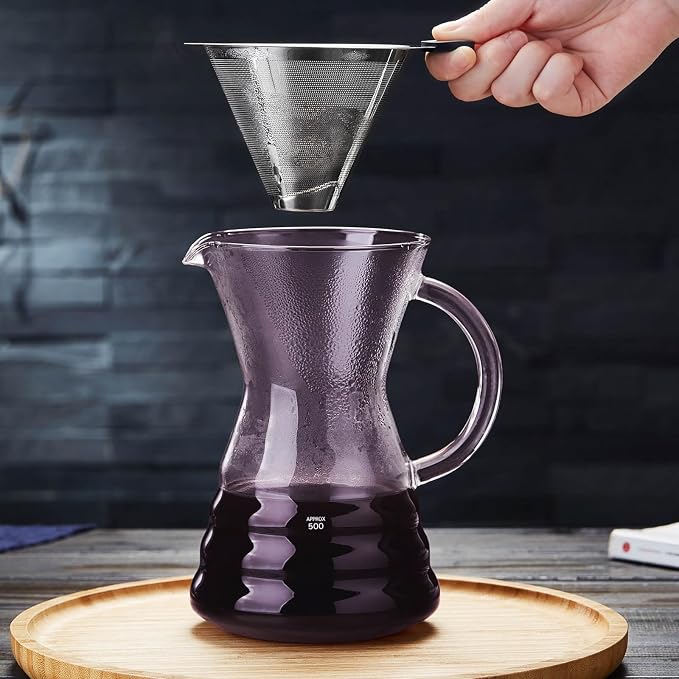 Unbreakable - Pour Over Coffee Maker with Permanent Stainless Filter 27 fl oz, Thickened Heat-Resistant Borosilicate Glass Dripper Coffee Brewer, Stovetop Safe, Pink