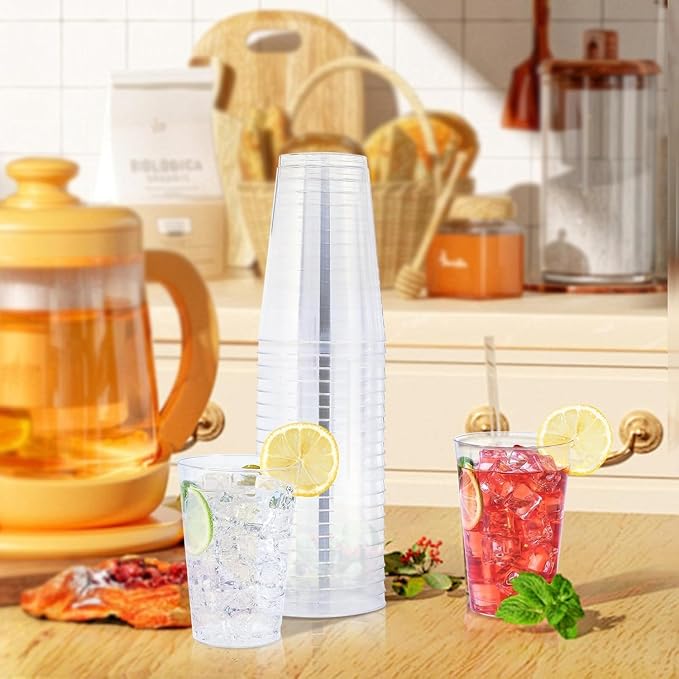 BYSNOW 300 Pack 12 oz Clear Plastic Cups, Disposable Plastic Cocktail Cups | Disposable Heavy Duty Clear Drinking Cups, Hard Punch Plastic Wine Glasses Cups for Party, Wedding, Home, Soda, Juice