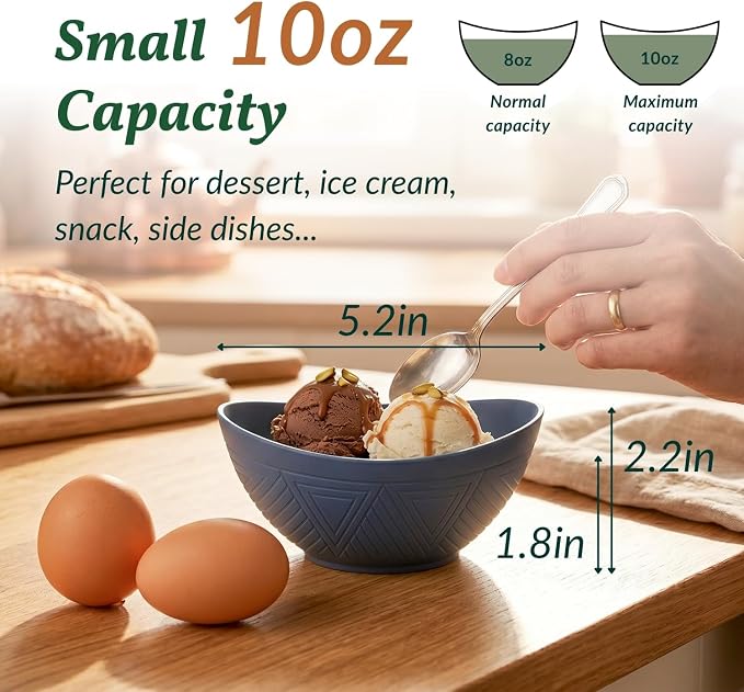 Wheat Straw Bowls 10 OZ Small Serving Bowls Unbreakable Dessert Bowls for Kitchen, Camping, RV, Party, Unbreakable Mini Oval Bowls for Ice Cream Microwave and Dishwasher Safe (6 PCS Multi)