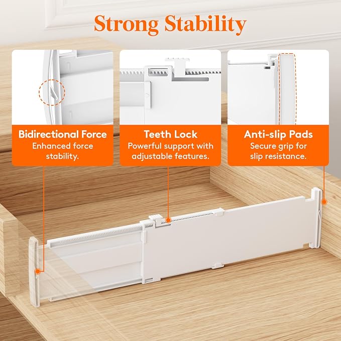 Lifewit 9 Pack 4" High Drawer Dividers, Adjustable Drawer Organizer Clothes | 13.8"-22.2" Expandable White Plastic Separators for Dresser, Kitchen, Cabinet, Nursery, Office, Socks & Underwear Storage