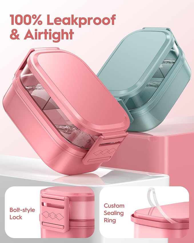 BiuLeon Bento Box Adult Lunch Box, 65 Oz Capacity Lunch Containers(Adjustable 2/3 Tier), BPA-Free, Leak-Proof and Stackable Bento Lunch Box, Microwave & Dishwasher Safe with Utensils(Pink)
