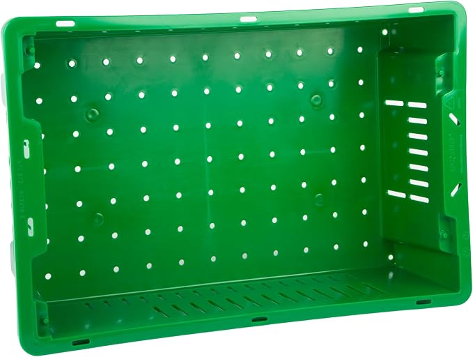 Hudson Exchange 20 x 13 x 5.6" (4 Pack, 4.5 Gallon) Agricultural Nest and Stack Vented Crate Handled Storage Container Tote, Green