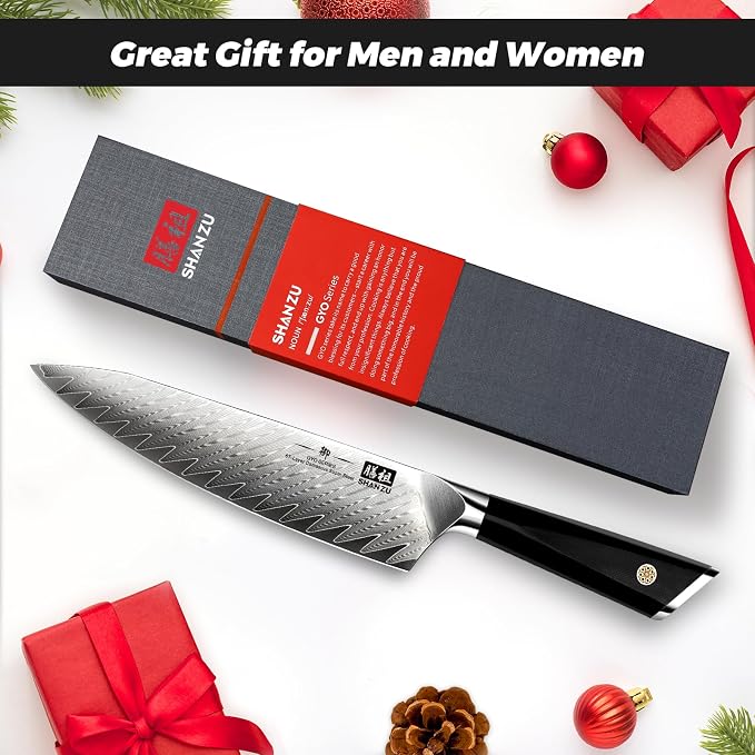 SHAN ZU Damascus Chef Knife 8 inch, 67-Layer High Carbon Steel | Ultra Sharp Japanese Chef Knife,Professional Kitchen Utility Knives with G10 Ergonomic Handle Cooking Knife with Gift Box