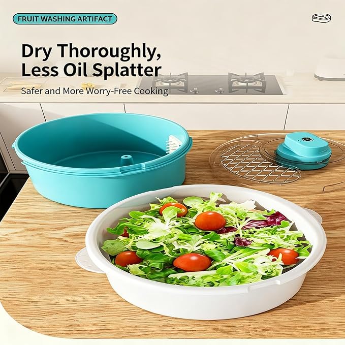 2027 Salad Spinner and Produce Washer, Multifunctional Vegetable Dryer，White | Electric Lettuce Spinner with Non-Slip Base, Fruit and Veggie Cleaner for Kitchen Prep