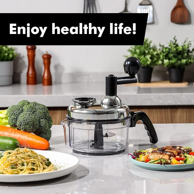 Geedel Large Food Chopper Vegetable Chopper, Manual Food Processor, 3 Cups | 3-in-1: Chop, Blend & Whisk, No BPA, Effortless Handle, Sharp Blade for Vegetable, Fruit, Meat, Nut, Ice, Salad, Salsa, etc