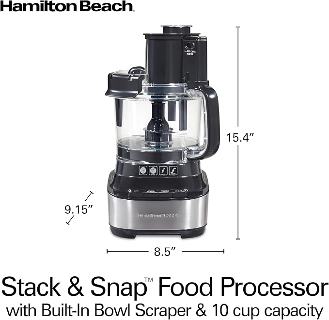 Hamilton Beach Stack & Snap Food Processor with Bowl Scraper, 10 Cup Capacity, Black, (Renewed) R70822