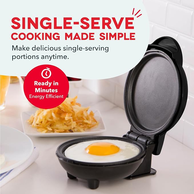 Dash Mini Maker Griddle, 4 Inch Nonstick Cooking Surface, Black | Compact Electric Mini Pancake Maker, Quick Heating, Single Serve Eggs, Hash Browns & Breakfast Sandwiches