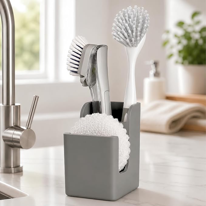 Silicone Sink Caddy – Sponge Dish Brush Holder for Kitchen Sink | Kitchen Sink Organizer, Sink Brush Holder, Sink Sponge Holder for Scrub Daddy, Scrub Mommy, Sponge & Kitchen Brush Holder