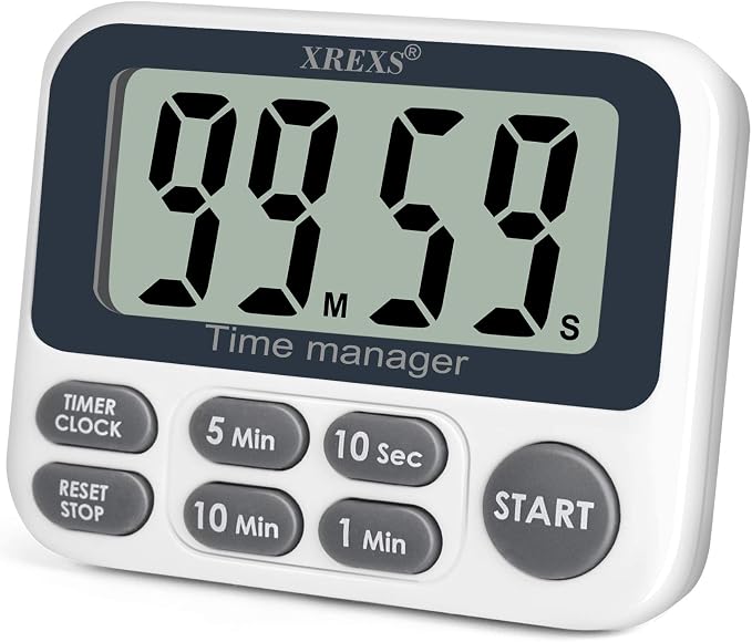 XREXS Digital Kitchen Timer, Magnetic Countdown Up Cooking Timer | with Large LCD Display, Adjustable Volume, Loud Alarm & Strong Magnet for Teachers (Batteries Included)