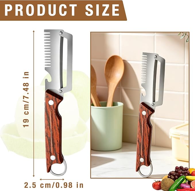 2Pcs 3-1 Multi-functional Vegetable Peeler,New Ktchen Multi-function Stainless Steel Thickened Fruit Peeler Knife with Wooden Handle and Bottle Opener for Vegetables or Fruits that Need to Be Peeled