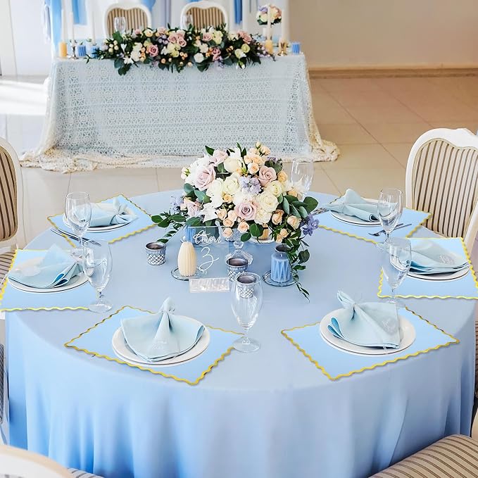 FoldTier 150 Pcs Disposable Paper Placemats Bulk 10"x14" Rectangle Place Mats with Scalloped Edges Dining Table Mat for Wedding Birthday Party Table Decoration(Baby Blue)