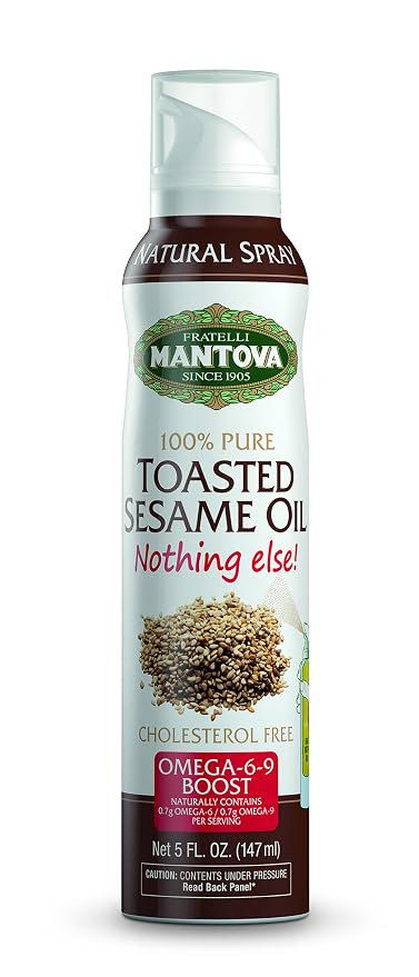 Mantova Toasted Sesame Oil Spray, 5 fl. oz. (Pack of 1), Product of Italy, All-Natural, Heart-Healthy Toasted Sesame Seed Oil, Ideal for Poke, Fried Rice, and Other Asian Dishes, Vegan-Friendly