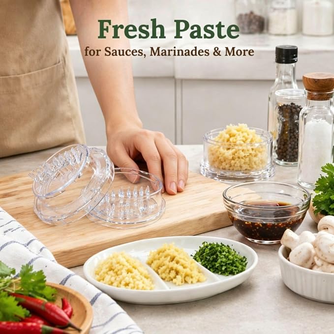 2 Pack Garlic Mincer, Clear Manual Garlic Twister and Ginger Mincer Tool | Garlic twister mincer to mince garlic, ginger, herbs, onions & nuts, non-slip grip, easy rinse, compact storage