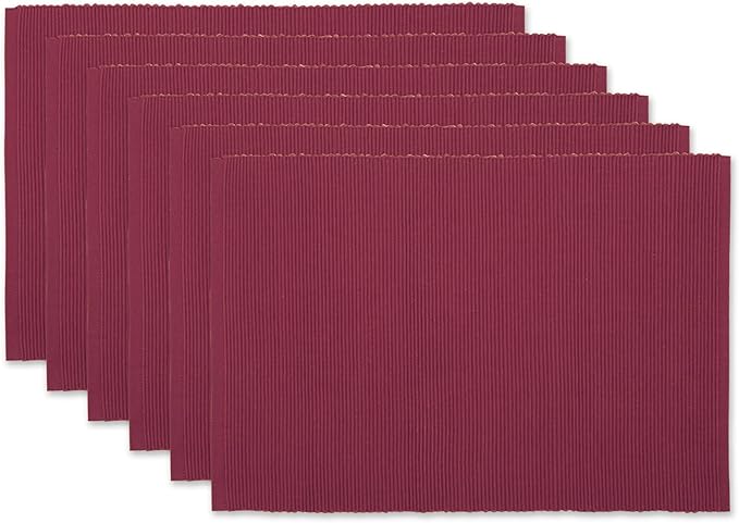 DII Basic Everyday Ribbed Tabletop 100% Cotton, Placemat Set, 13x19, Barn Red, 6 Piece